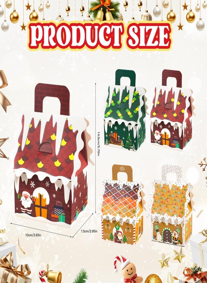 Dhnvcud 24 Pcs Christmas Gingerbread House Treat Gift Wrap Boxes,Christmas Candy Cookie Boxes with Handle,for Holiday Xmas Party Favors Baby Shower,4 Designs - Image 2